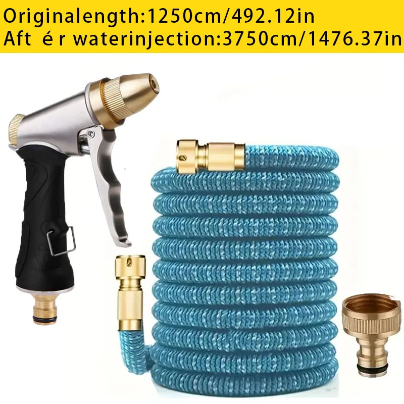 Tragbarer Gartenschlauch, ausziehbar und erweiterbar, Hochdruck-Wasserpistole, zum Reinigen und Bewässern von Sprinklerwerkzeugen: Blau