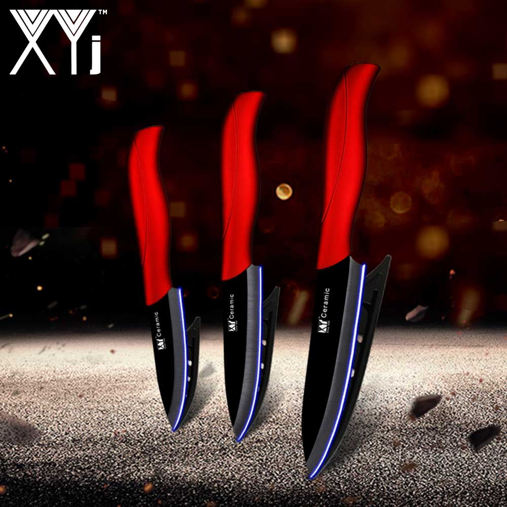 Xyj kök keramiska kniv set 3 " paring 4 " utility 5 " skivare matlagning keramiska knivar skarpt blad bekvämt handtag kockar verktyg: Röd h svart b