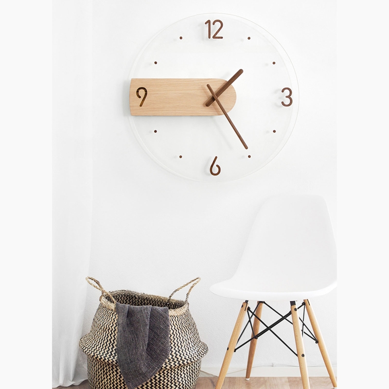 FLEXISTYLE Houten wandklok Wood Square hout eiken 40cm diameter houtlook zonder tikkende geluiden