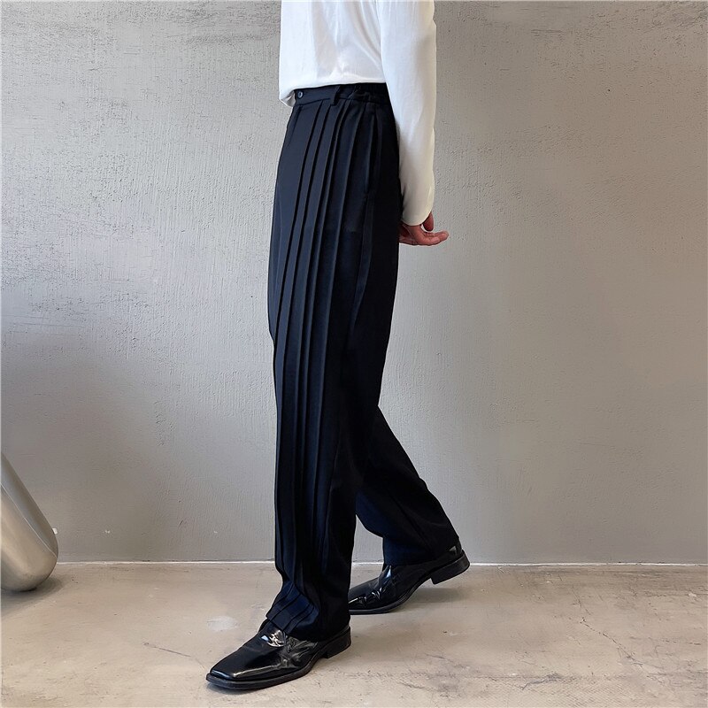 Costume droit décontracté pour hommes, pantalon tendance, plissé, Streetwear japonais coréen, Vintage, Chic