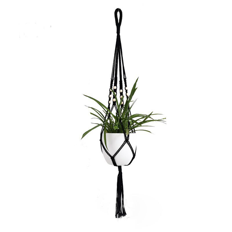 Macrame Plant Hanger Groen Geel Beige Met Bean Groen Geel Zwart: GBH1001