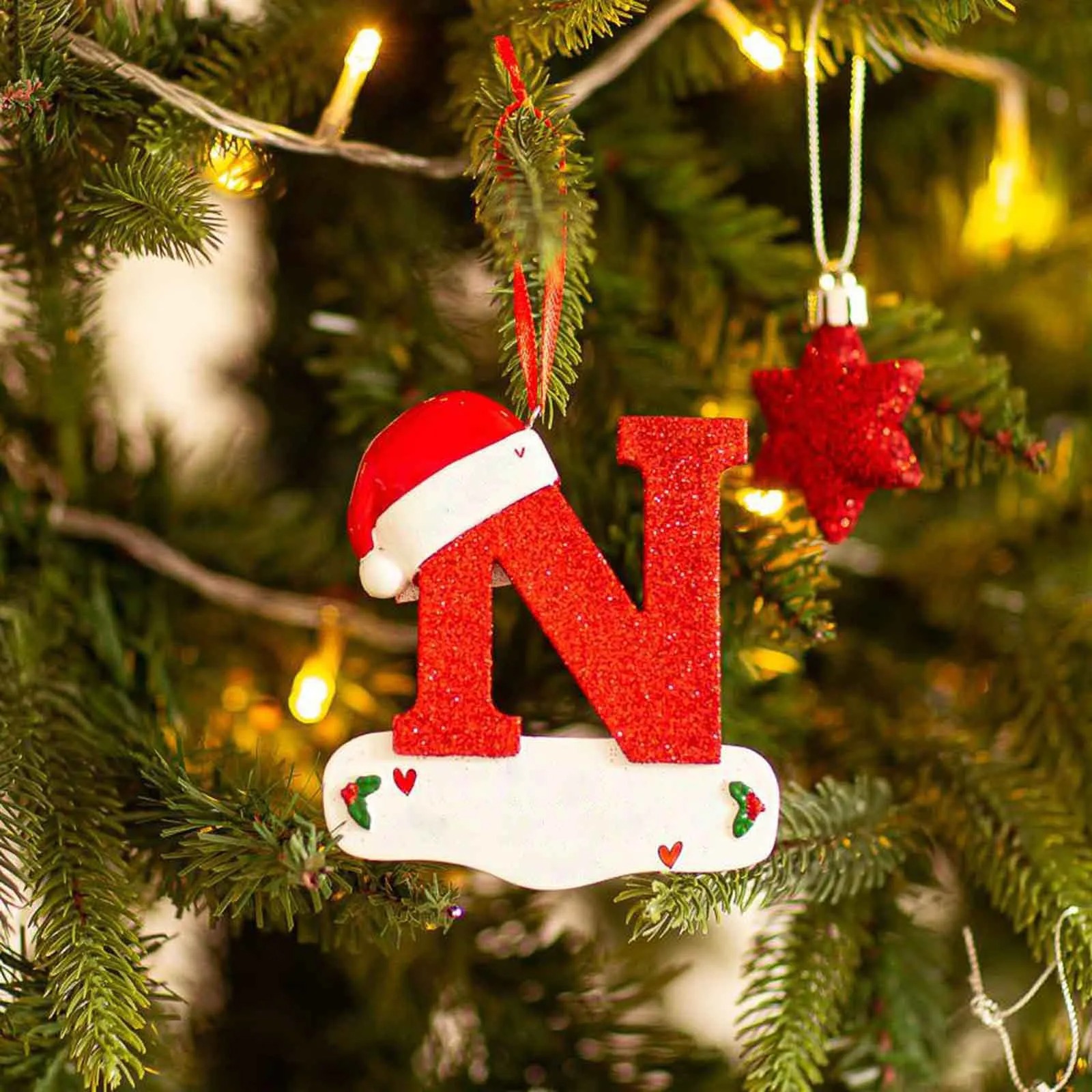 1pc Christmas Tree Decoration for Home Letter Pendant Pendant Xmas Year Decor Ornament Noel supplies accessories: Burgundy