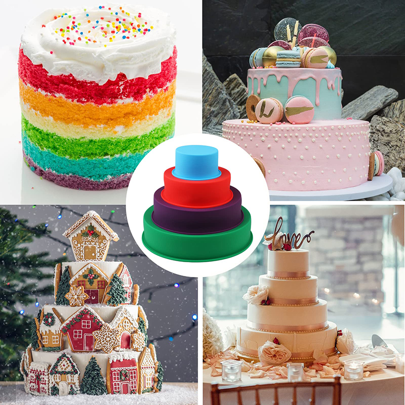 4 6 8 10 Zoll runde Silikon-Kuchenform, antihaftbeschichtet, auslaufsicher, rund, tiefe Käsekuchen-Schicht-Backformen, Kuchendosen für Geburtstags-Tier-Kuchen