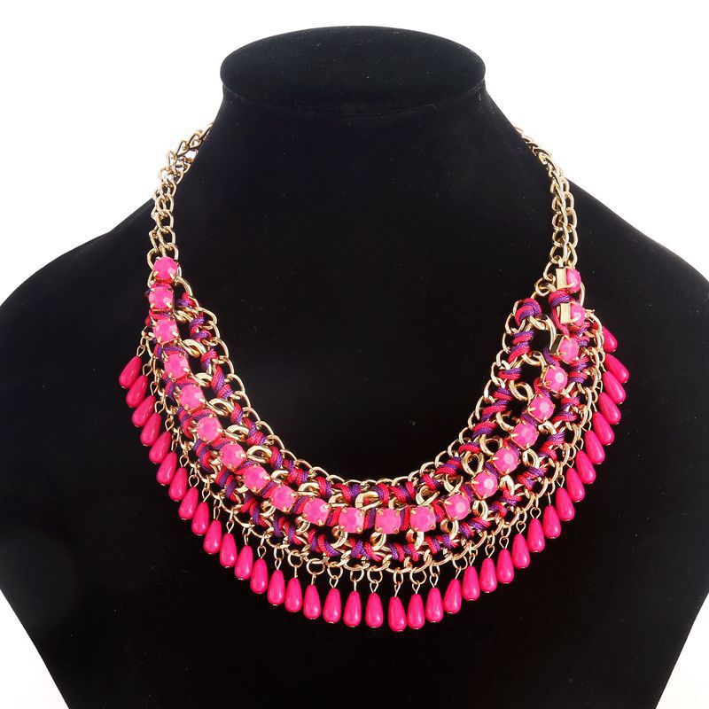 ChimFashion-Collier de perles ethniques pour femme, tour de cou bohème, pompon en cristal, travail manuel, maxi colliers de la présidence, bijoux chauds