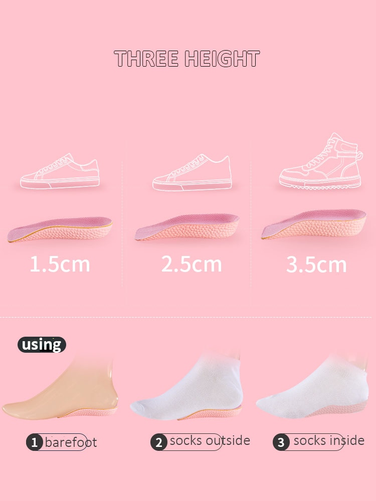 Cuscino per scarpe con rialzo in altezza supporto per arco traspirante sollevamento leggero mezzo tacco 1.5CM 2.5CM 3.5CM solette alte per unisex