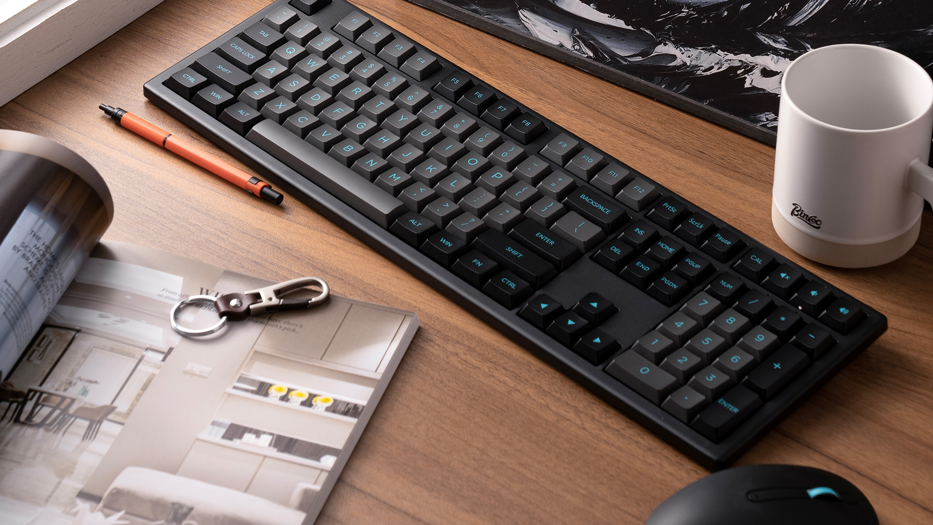 AKKO MX108 Schwarz Weiß BT 5.0 USB Wireless 2,4G PBT Tastenkappen Schere Tastatur und Maus Combo: Rot