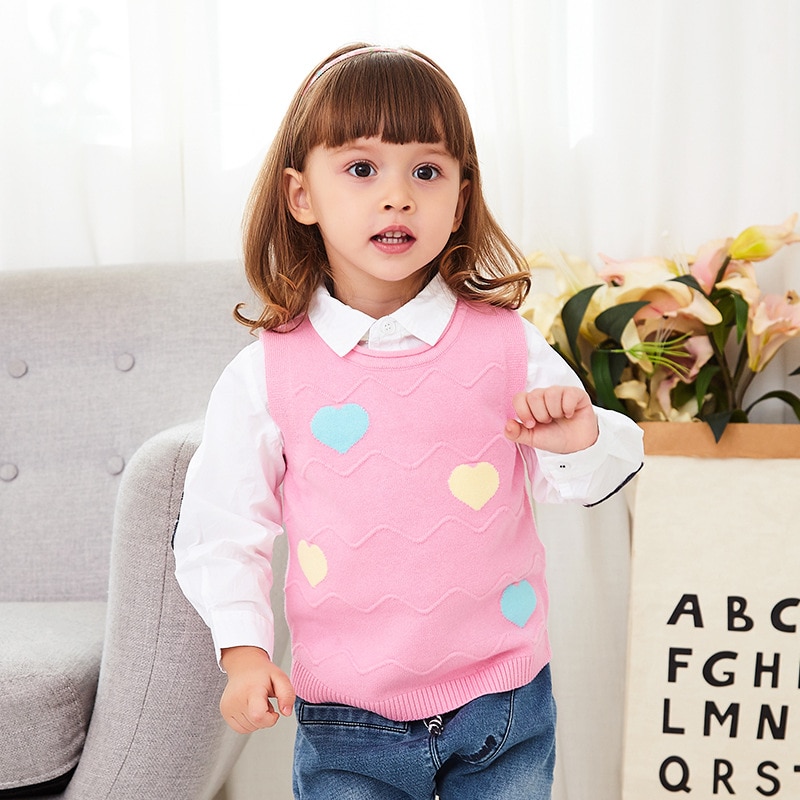 1-6 år efterår og vinter pige strikket vest sød og sød vest kæmmet bomuld børne sweater  kf802