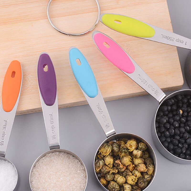 5 colors Stainless Steel Measuring Cups And Spoons Durable Kitchen Cooking Baking Measuring Tools With Silicone Handles