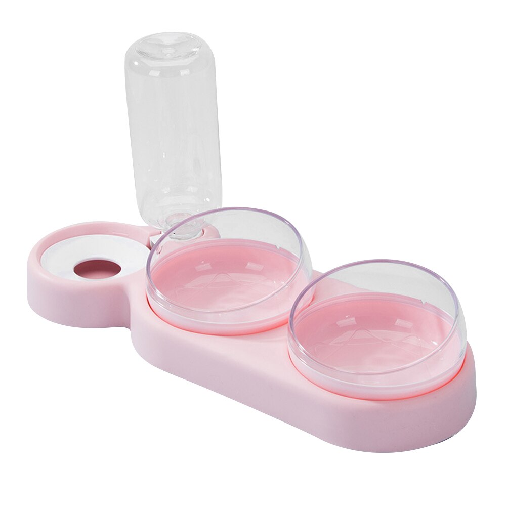 Automatische voerbak voor honden en katten, voerbak met waterdispenser, dubbele drinkbak, verhoogde staande kom, kommen met dierenbenodigdheden: Roze