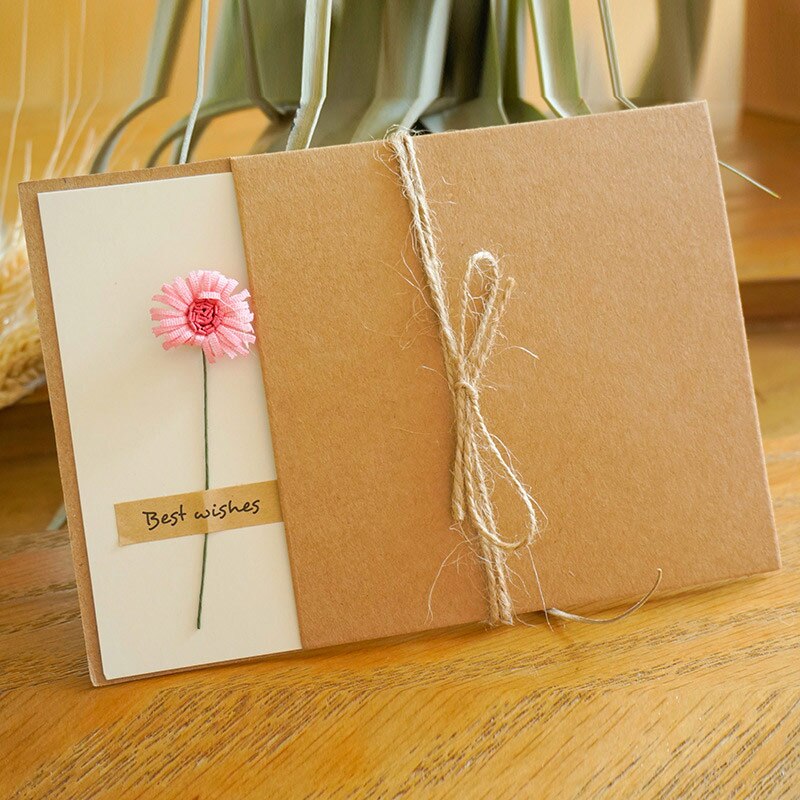 DIY Kraft Paper Handmade Dried Flowers Invitation Greeting Card Happy Birthday Grateful Thank You Card Christmas Wedding Favors: 09