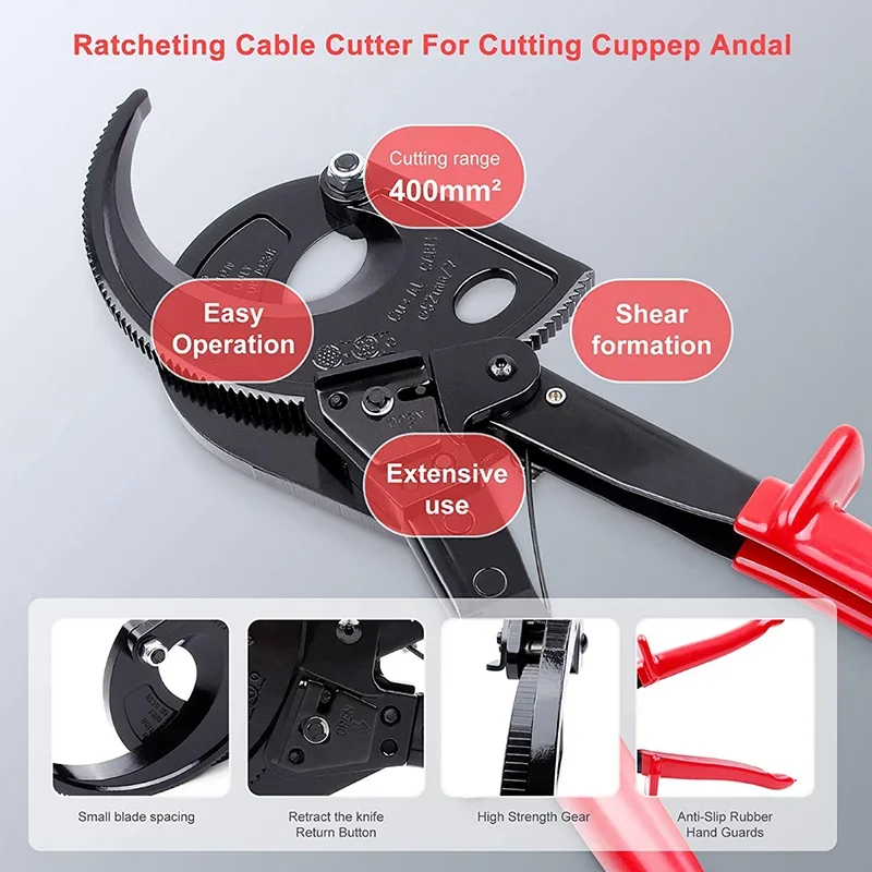 Cable Cutter Heavy Duty Aluminum Copper Ratchet Wire Cutter up to 400mm² HS-520A
