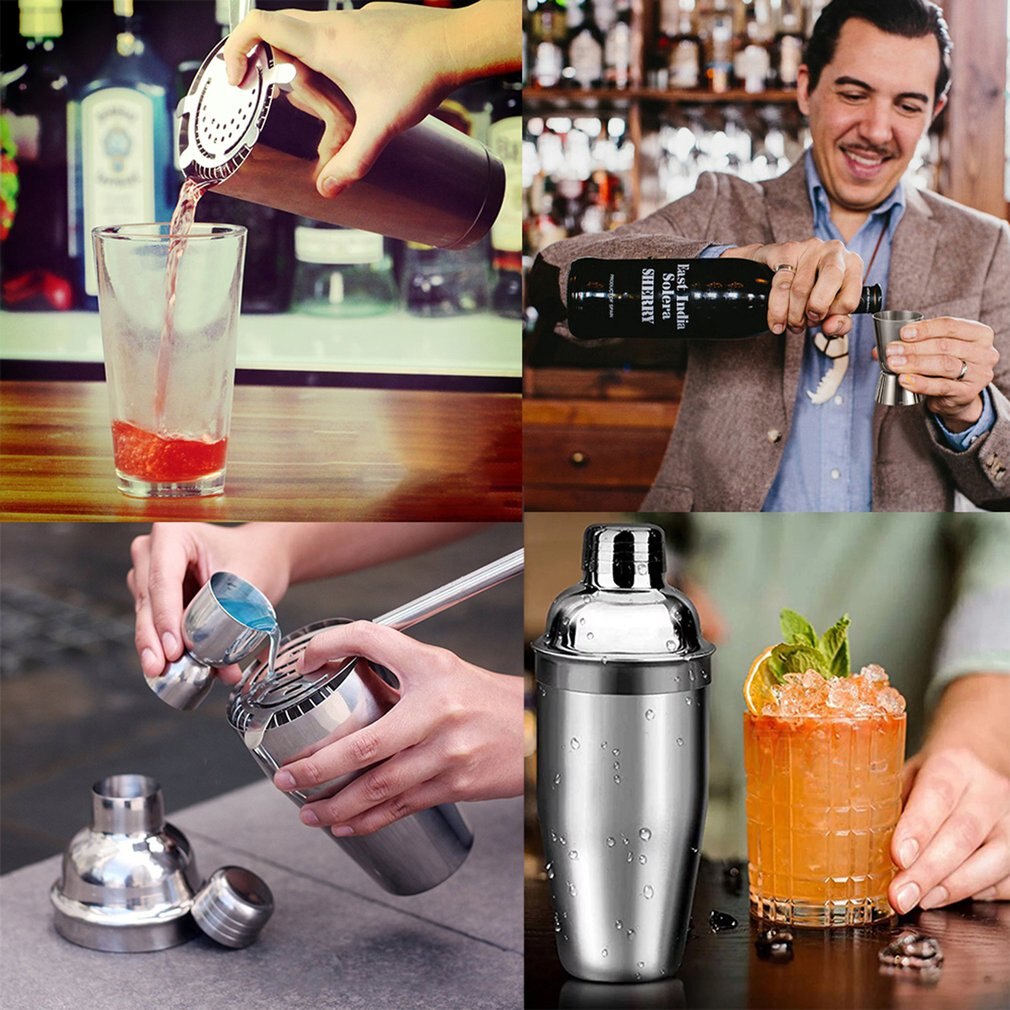10 Piece Set Stainless Steel Cocktail Set Bar Bartending Tool Barware Set Shaker Set with Wooden Rack