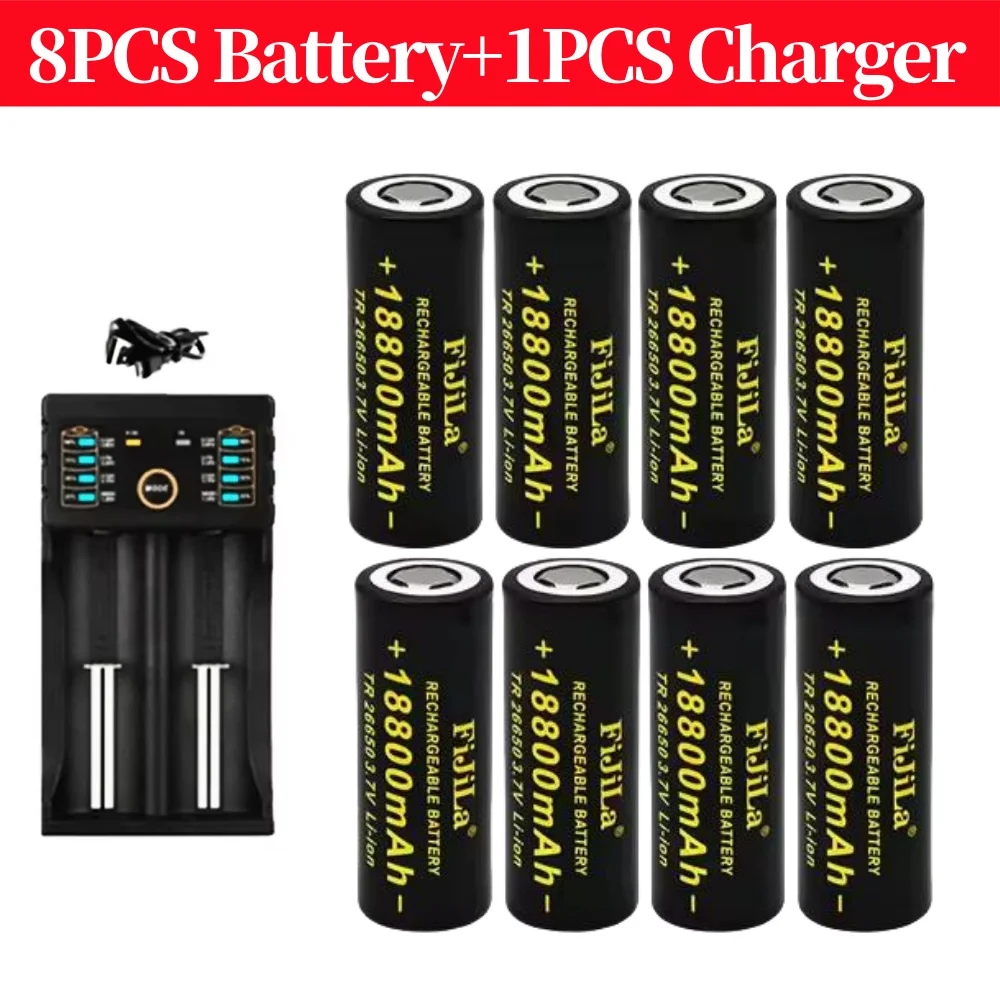 Batteria 26650 originale al 100% di alta qualità Batteria agli ioni di litio da 18800 mAh 3,7 V 50A per torcia LED 26650 + caricabatterie: Cielo Blu