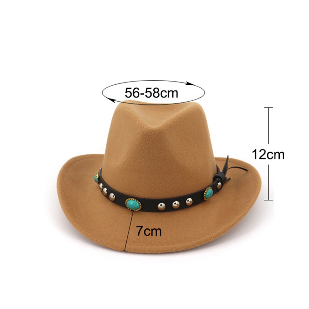 Men Women Wool Western Cowboy Hat With Punk Belt Sombrero Hombre Wide Brim Jazz Hat