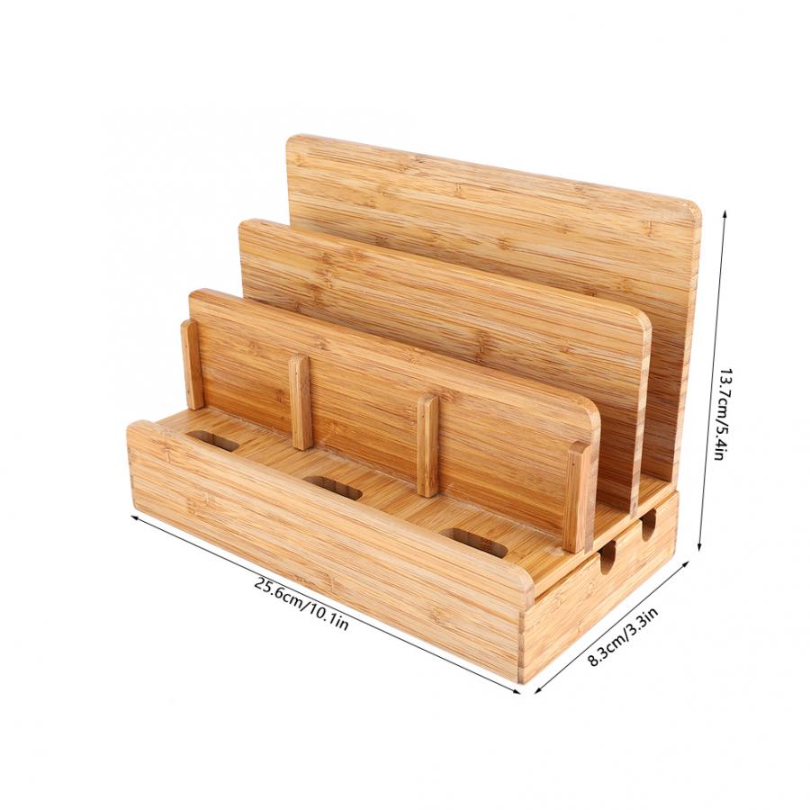 Bamboo Multi-device Stand Holder Charging Station Phone Tablet Desktop Organizer Tablet Wall Phone Holder Charging Holder Stand