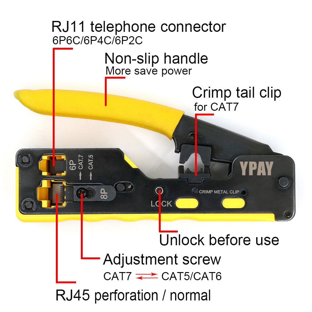 Ypay All In One Rj45 Tang Crimper Cat5 Cat6 Cat7 Netwerk Tools Rj 45 Ethernet Kabel Stripper Drukken Klem Tang rg45 Lan