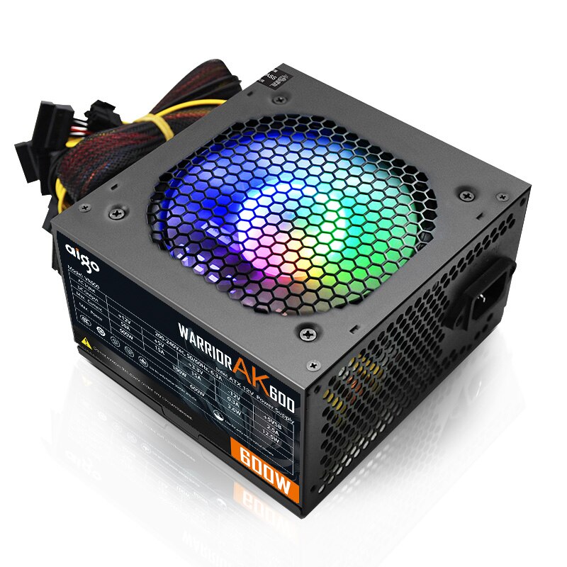 Go AK-Unidad de fuente de alimentación PSU para PC, ventilador negro silencioso para juegos, 600mm, rgb, 24 Pines, 12V, ATX, fuente de alimentación para ordenador de escritorio, BTC, 120 W