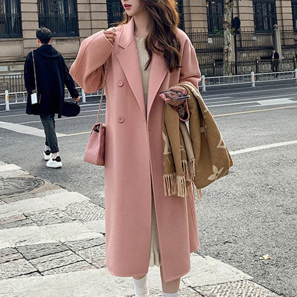 Vrouwen Wollen Jas Double-Breasted Herfst Winter Mode Losse Lange Trenchcoat Retro Losse Vrouwelijke Overjas Dames Windscherm