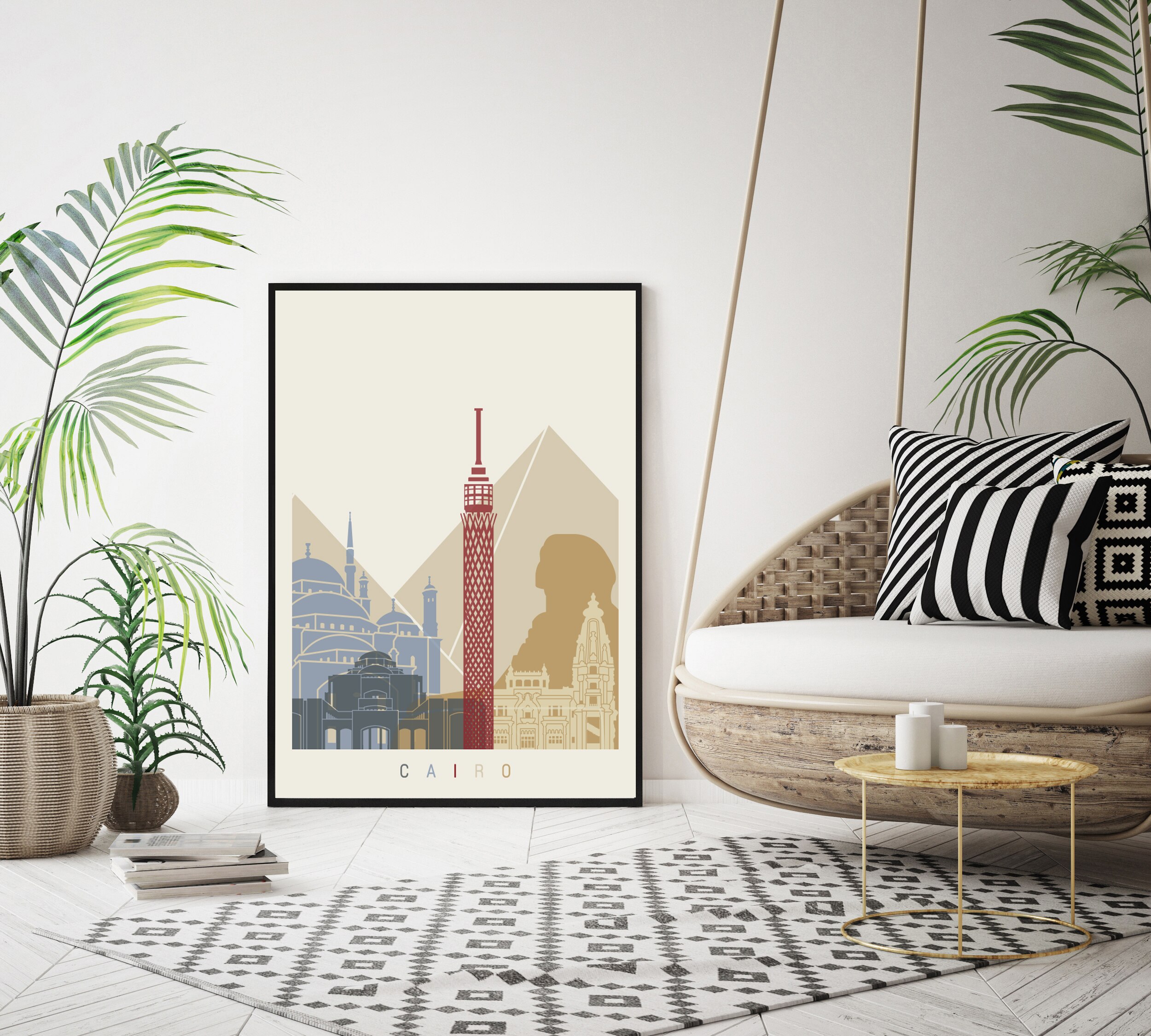Cairo Skyline Poster- Lámina Artistica Decoracion Hogar Monumentos Ciudad - Cartel De Arte De Pared Viajes Paisajes
