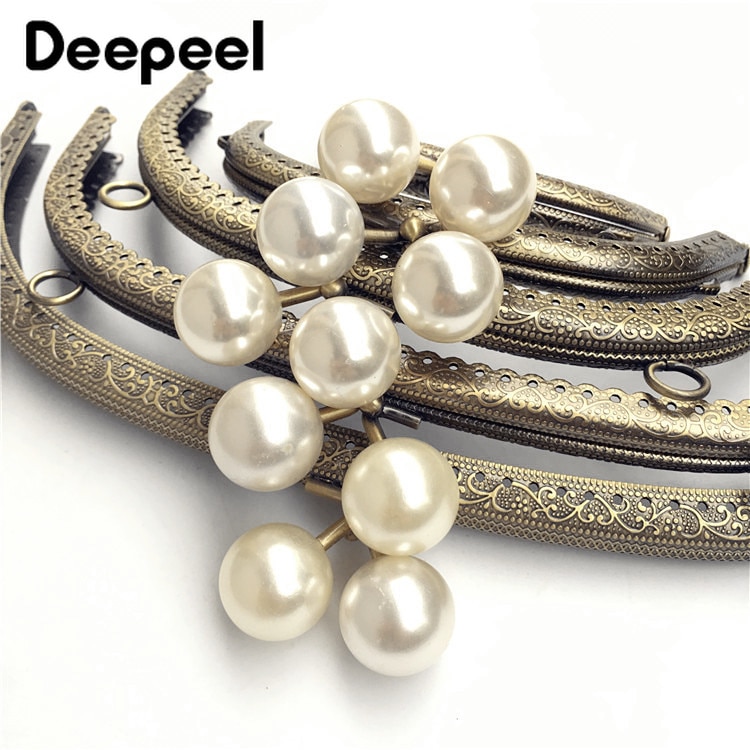 2pcs 8.5-20.5cm Semicircle Pearl Embossed Metal Purse Frame DIY Bag Handles Kiss Clasp Sewing Brackets Accessories for Handbags