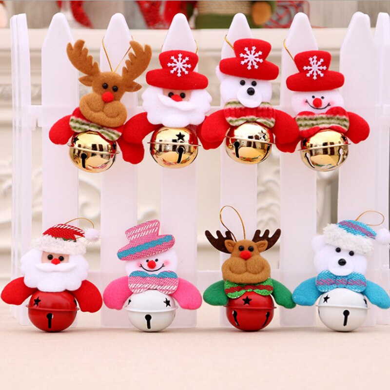 8 Stuks Willekeurige Gemengde Kerstklokken Sneeuwpop Kerstman Pop Kerstboom Jingle Bell Decoratie Diy Home Decor