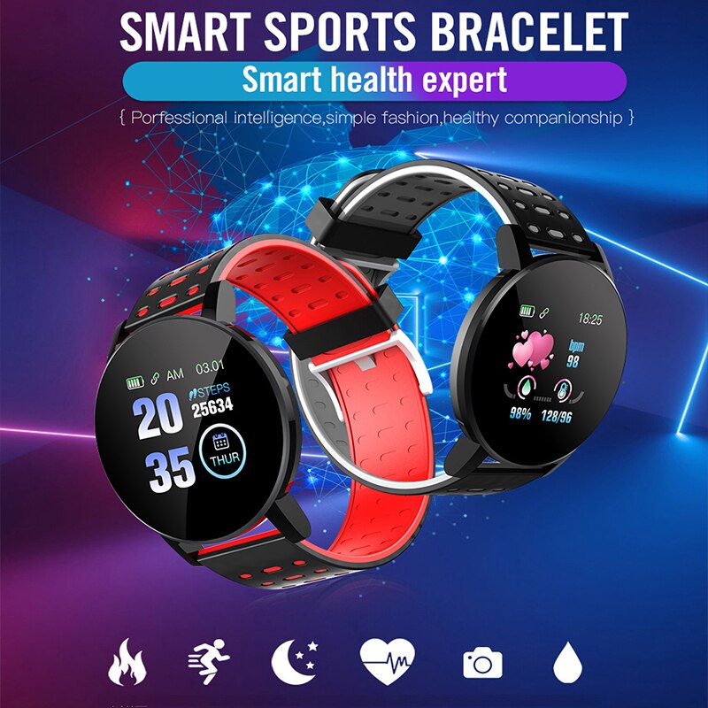 2020 119 Plus Bluetooth Smart Watch pressione sanguigna impermeabile Sport rotondo Smartwatch donna uomo Tracker orologi con sveglia