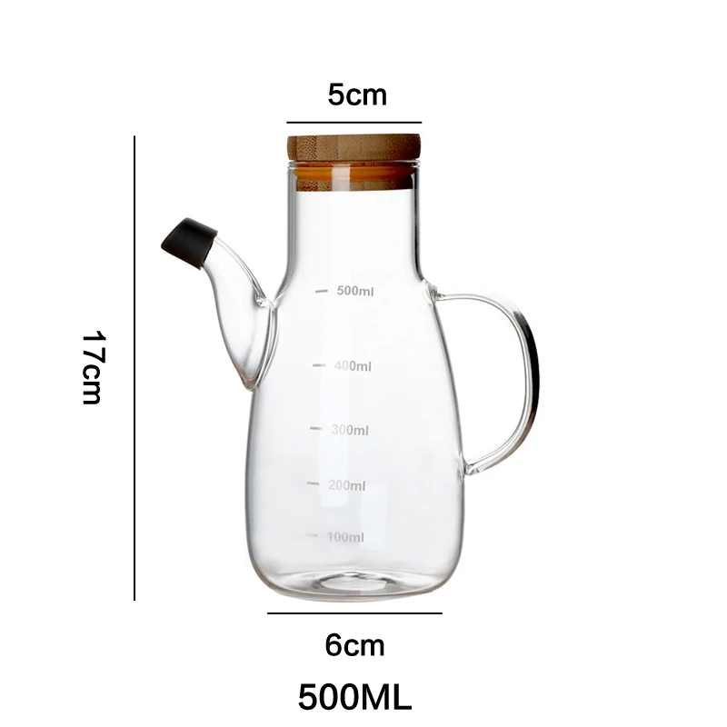 Transparent Glass Oil Bottle with lid Handle Scale Heat-resistant 500/800ml Soy Vinegar Sauce Environmental protection Container: light yellow