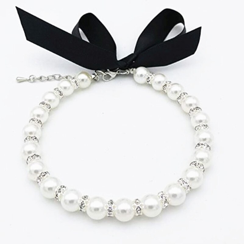 Pet Pearl Collar Dog Rhinestone Shiny Princess Necklace Cat Bow Adjustable Pendant Decoration Pet Supplies Chihuahua Accessories