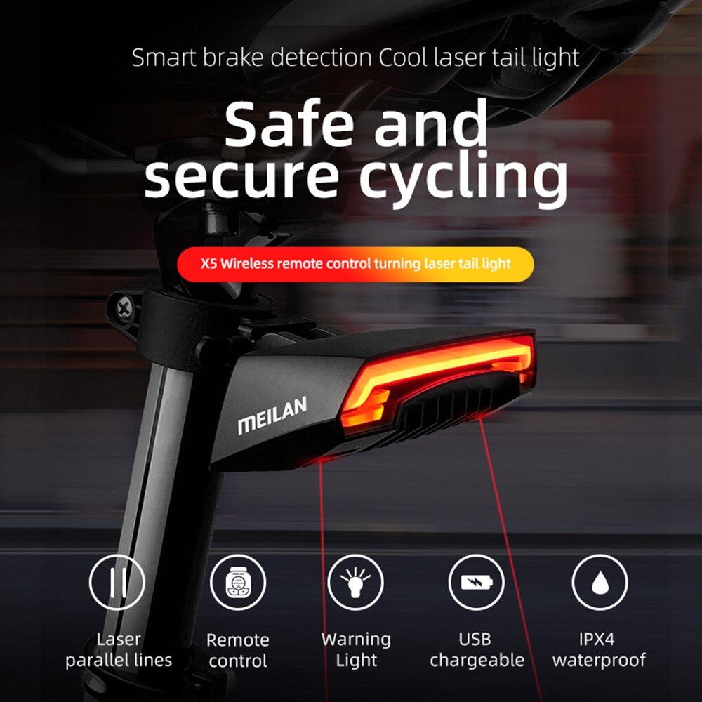 Meilan Fiets Achterlicht Bike Remote Draadloze Licht Richtingaanwijzer Led Beam Usb Oplaadbare Fietsen Achterlicht Fiets Accessoires