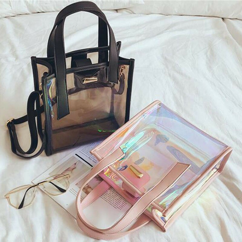 Bolsa de ombro feminina transparente, sacola de mão da moda 2 pçs/set de ombro selvagem