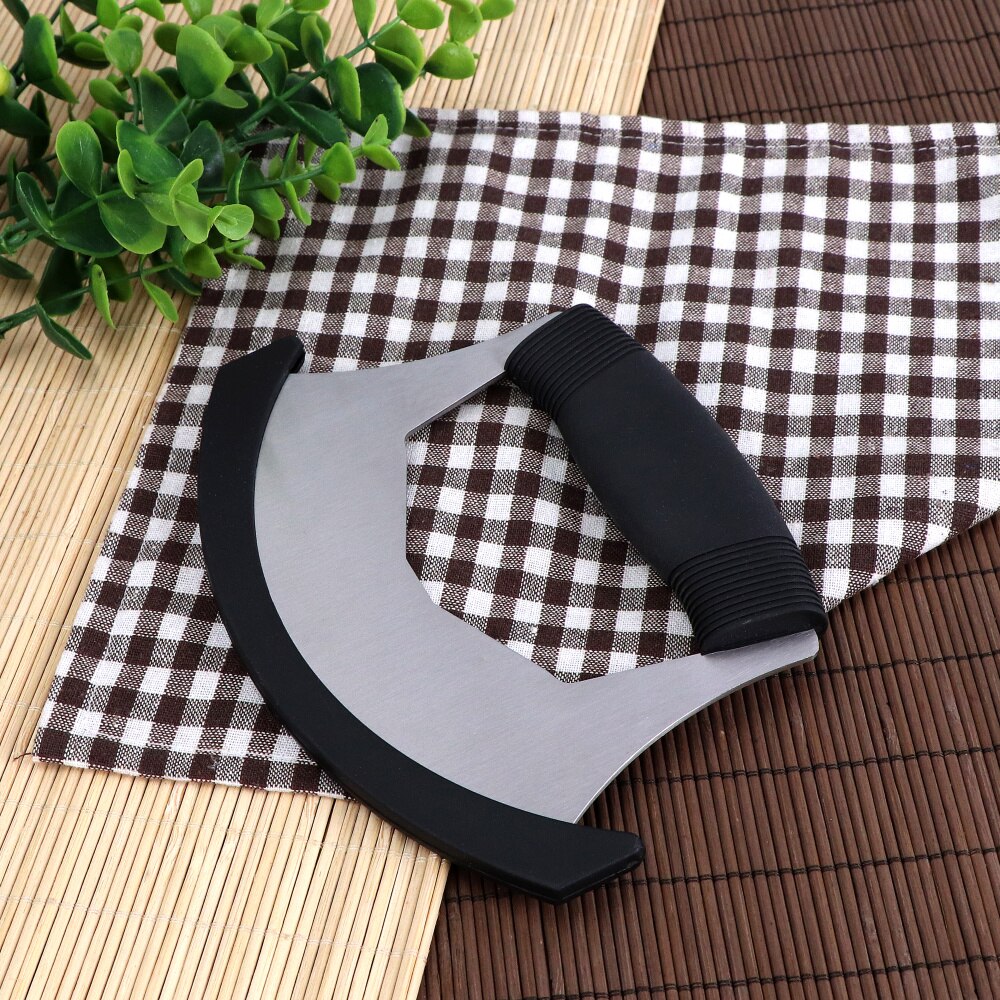 Stainless Steel Mezzaluna Herb Cutter Single Blade Vanilla Mincing Knife Pizza Cutter Vegetable Salad Chopper With Sheath