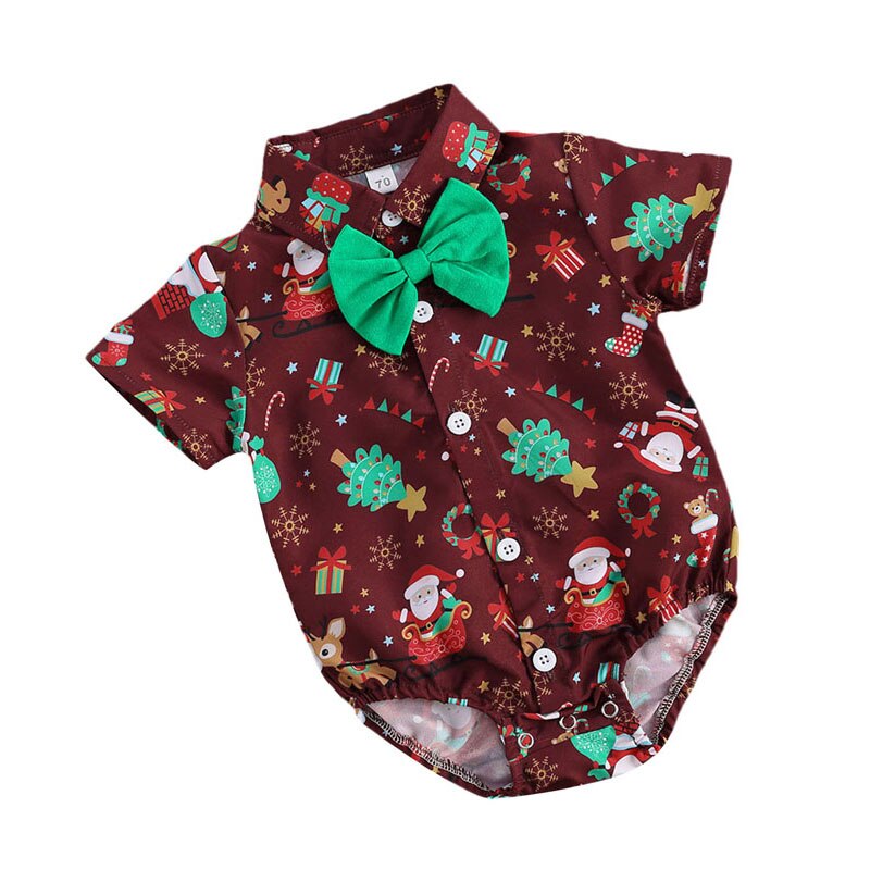 Wallarenear babyjongen kerstkleding bedrukt korte normale mouwen omslagkraag bedekte knoop stijlvolle bodysuit