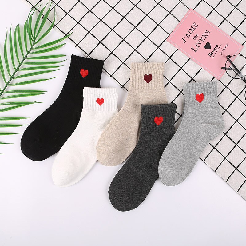Sokker kvinde broderi kærlighed hjerte mønster sød bedste friske crew sokker pige skole japansk sport bomuldsstrømper: Default Title