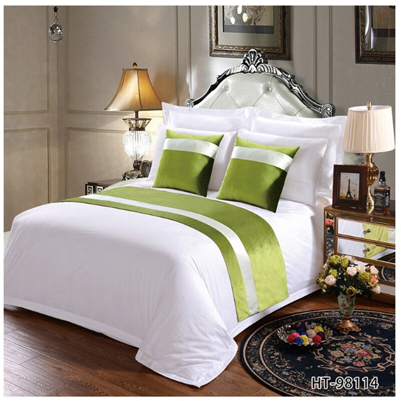 Candy Green Geometric Striped Bedspread Blue Bed Runner Throw Home Hotel Bedroom Bedding Decor Bed Tail Towel Protector 50x210cm