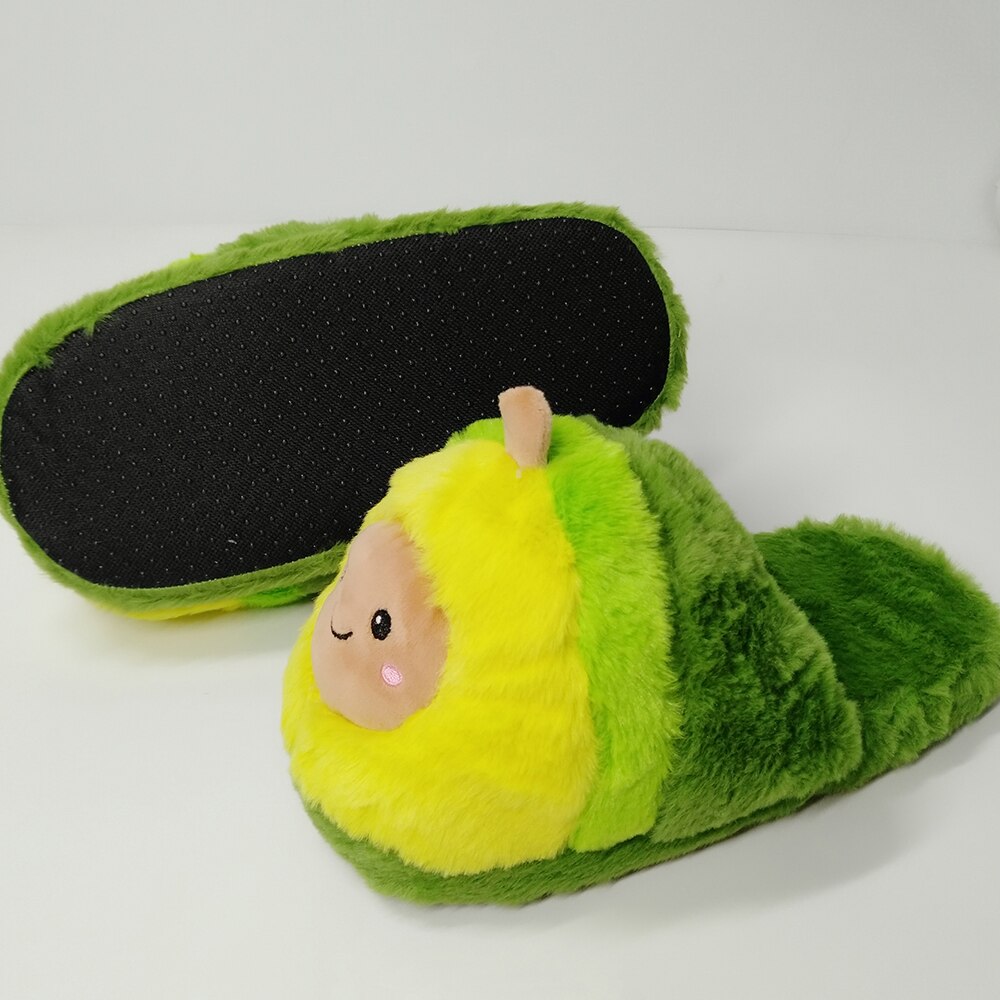 Kawaii pluszowe Avocado kapcie owoce zabawki śliczne ciepłe zimowe buty dla dorosłych kobiety produkty domowe Furry pantofle damskie zimowe