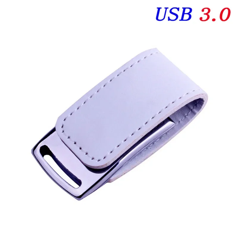 JASTER USB 3,0 unidad Flash con logotipo personalizado gratis, , memoria Stick, disco U de cuero y Metal, 32GB, 64GB, 128GB,: Blanco / 32 GB