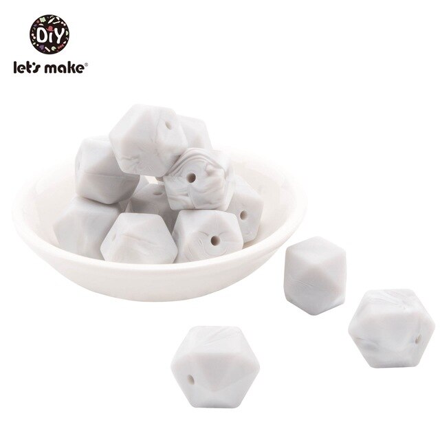 Hacer cuentas de silicona para mordedor 20PC grande 17mm geométrico hexagonal collar de dentición DIY pulsera cuentas de silicona: marble