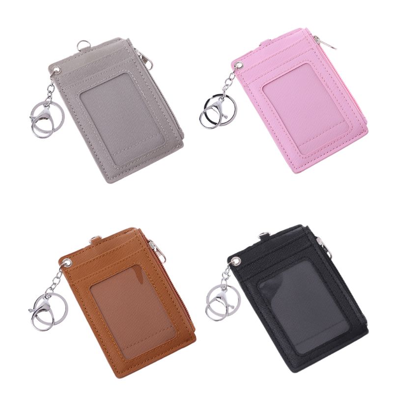 THINKTHENDO Portable Leather Business ID Card Credit Badge Holder Coin Purse Wallet Keychain