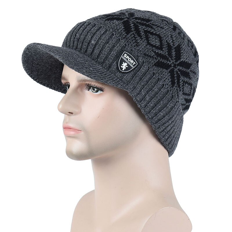 Plus fløjlsstrikket hue vinterhuer til mænd skullies beanies varm kasket mænd baseballkasket snesort printede ski peaked caps