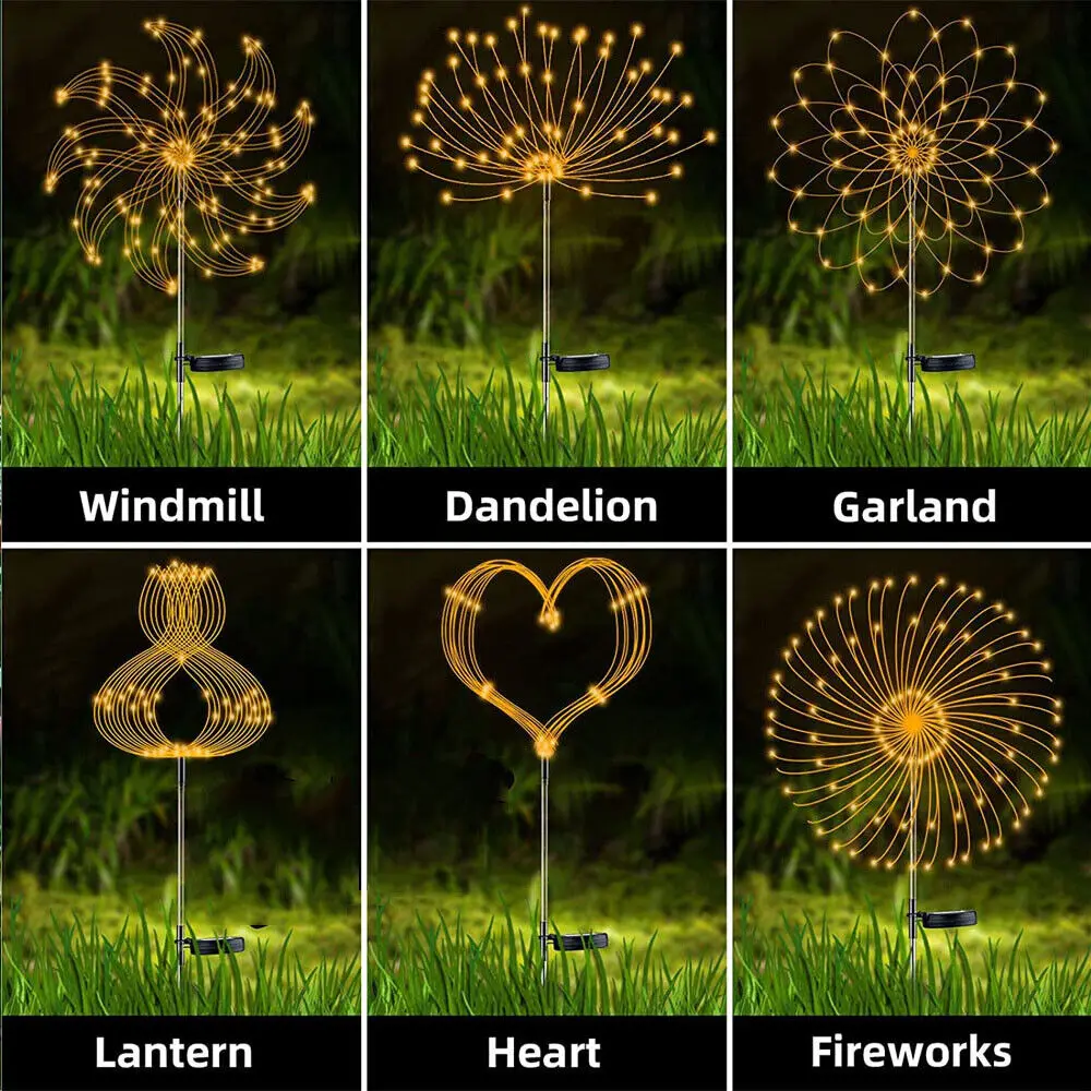 LED Solar Feuerwerk Lichter Garten Dekoration Lichterkette Wasserdichte Outdoor Löwenzahn Rasen Lampe für Garten Landschaft Rasen Dekor