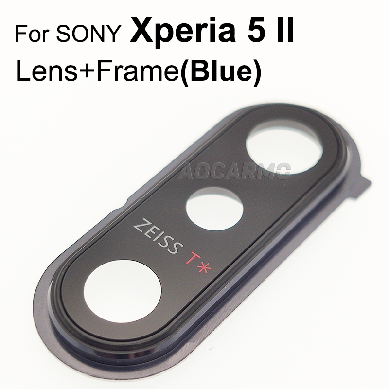 Aocarmo Achter Back Camera Lens Len Glas Met Metalen Frame Ring Lijm Voor Sony Xperia 5 X5 J8210 J9210 5II ii SO-52A SOG02: X5II Len Frame Blue