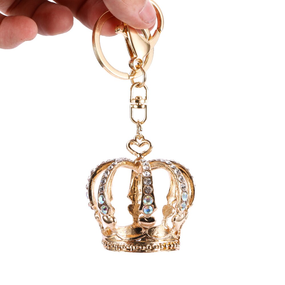 Mode Sleutelhanger Crystal Rhinestone Gold Crown Charm Sleutelhanger Metalen Auto Sleutelhanger Interieur Accessoires