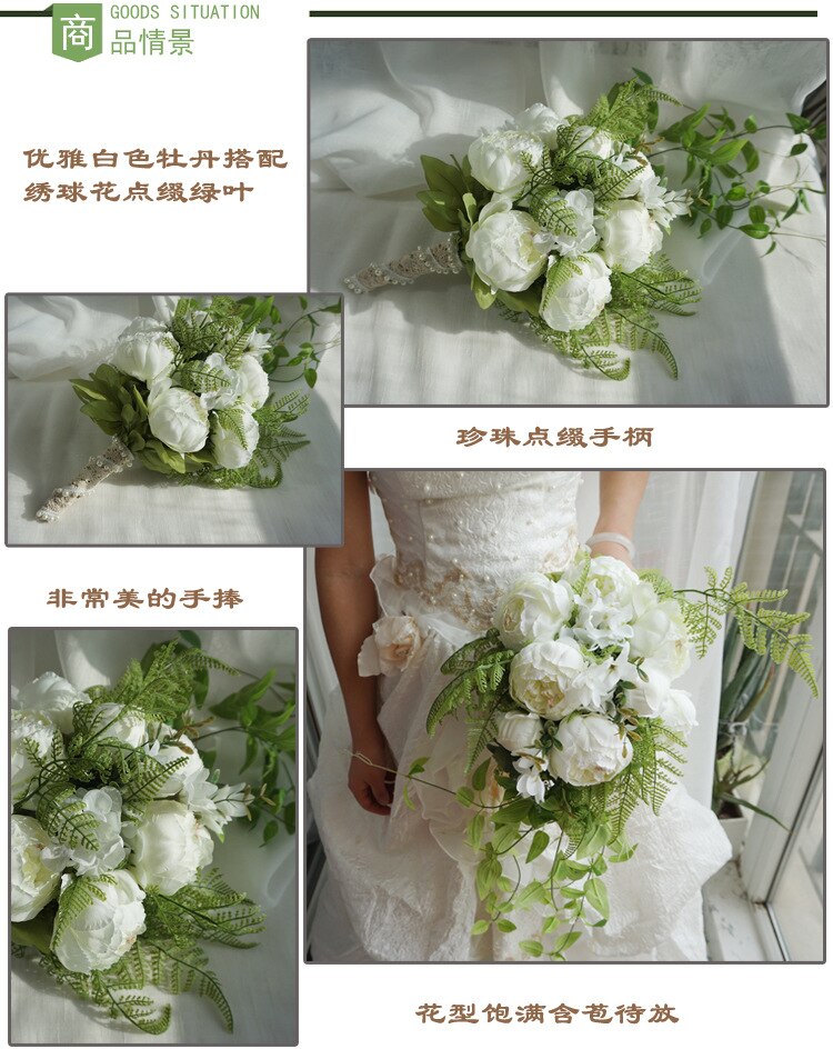 Bruidsboeketten Kunstmatige Bruid Bloemen Bruiloft Wit Waterdruppels Waterval Bruiloft Bloemen Bruidsboeketten S87