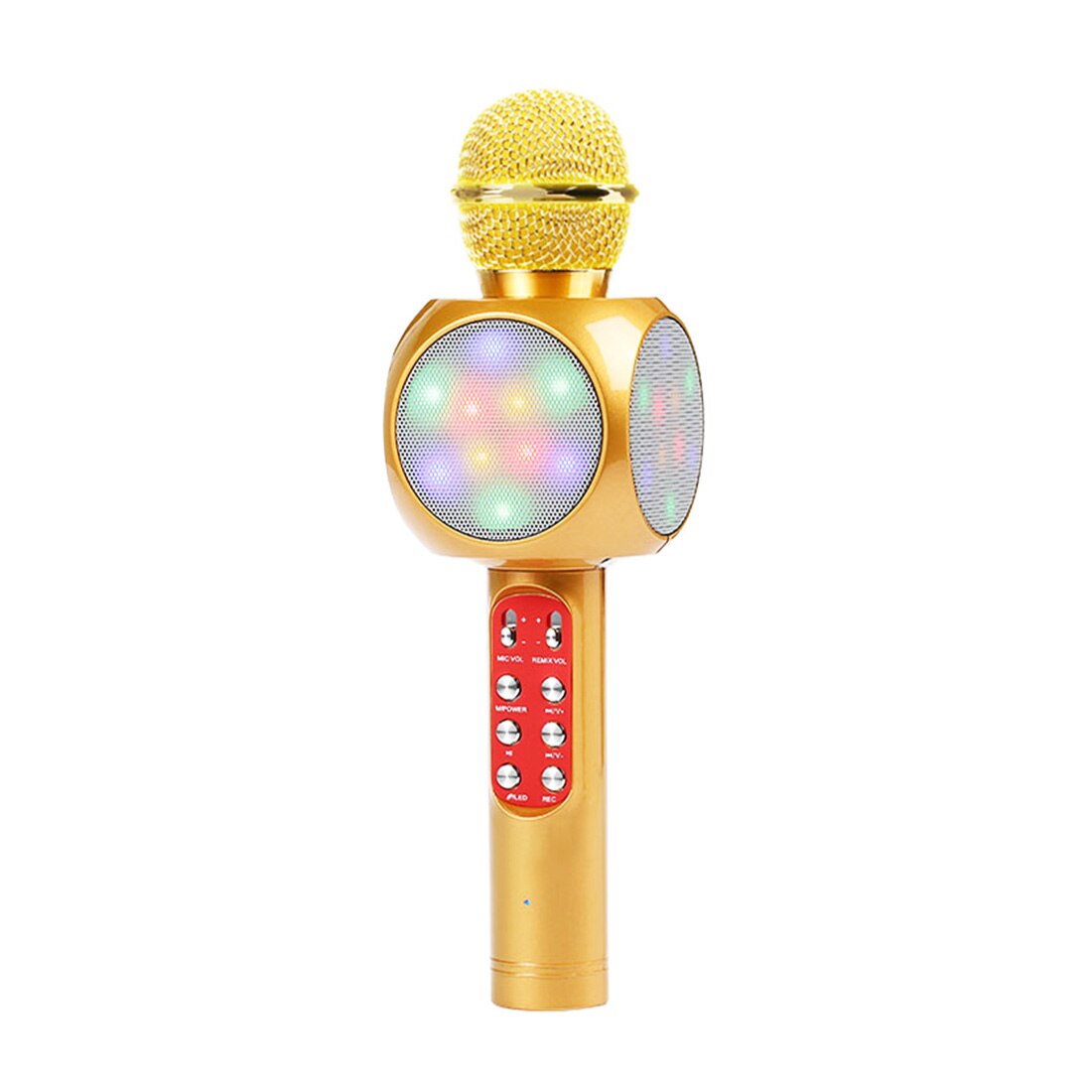 Bluetooth Wireless Microphone with LED light Karaoke Microphone Handheld FM Mic Broadcast Mic For Music Singing Speaker Player: GOLD 
