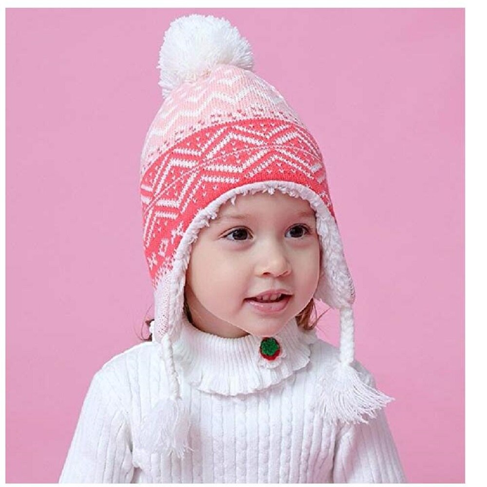Connectyle småbørn spædbarn baby piger sherpa foret strik børn jacquard varm hue med øreklap vinterhue