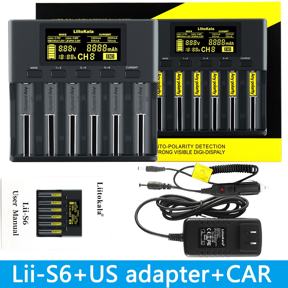 1-Slot 2 4 8 Slots 18650 Battery Charger LCD Display Li-ion 3.7V NiMH 3.2V IMR 3.8V Charger For 18650 26650 21700 26700 AA AAA: Lii-s6-US