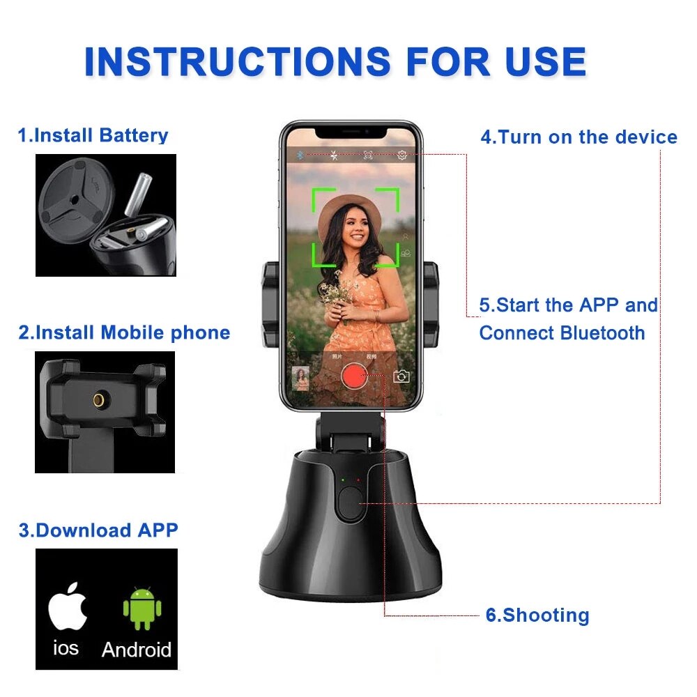 Soporte de teléfono móvil con rotación de 360 °, palo de Selfie para teléfono móvil, soporte AI, Robot, Selfy, auto Pau
