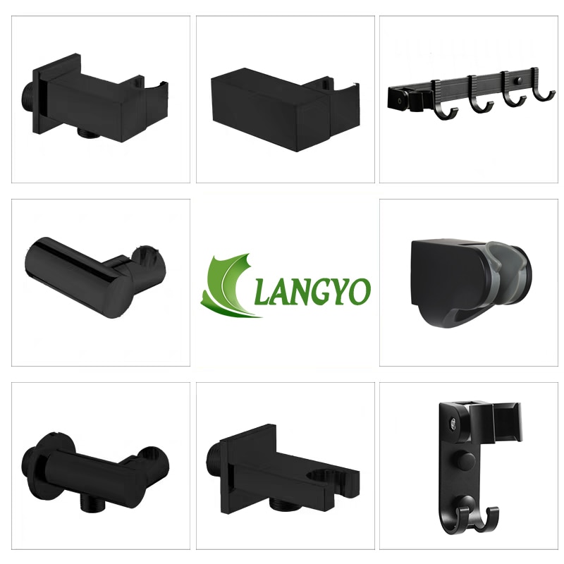 Mat Zwart Handheld Douchestraal Hoofd Houder Bracket Wall Mount Handspuit Massief Messing Accessoires Connector Elleboog Unit Tuit