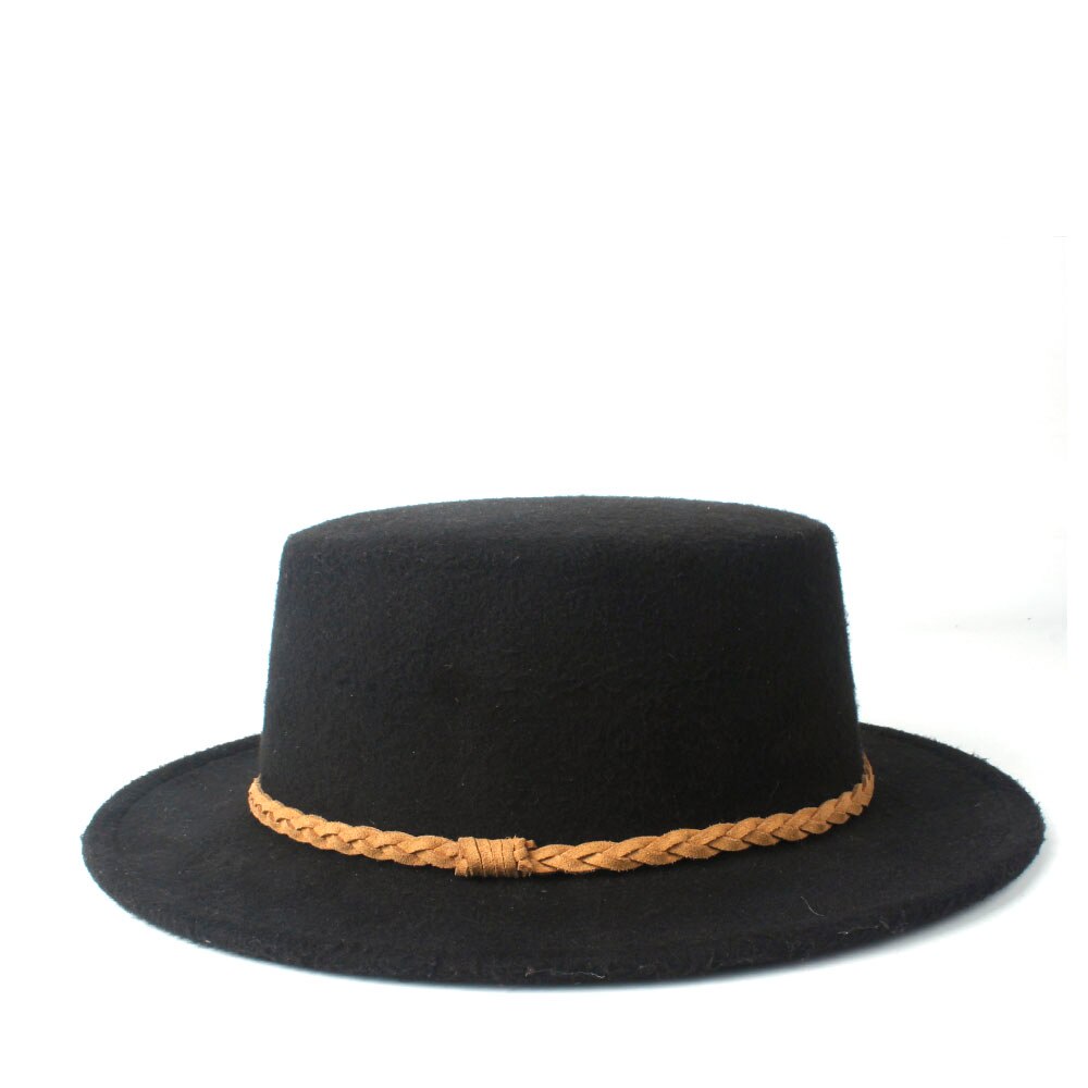 Unisex Men Women Wool Flat Fedora Top Hat Casaul Church Hat Outdoor Travel Hat Wild Trilby Jazz Fascinator Hat Size 56-58CM