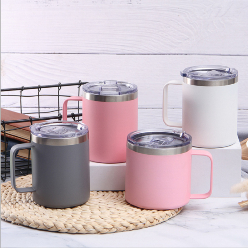 12/14oz Simple American Stainless Steel Coffee Cup Solid Color Double-layer Office Insulation Mug